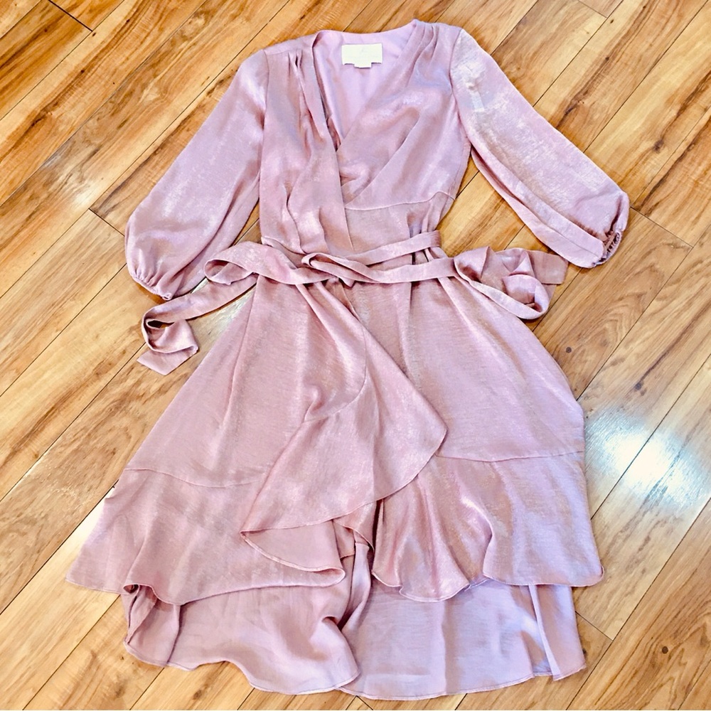 Gal Meets Glam blush pink silky satin robe feminine luxury lounge wear 0…